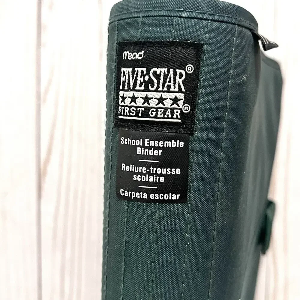 Vintage Y2K Mead 5 Star First Gear Zipper Binder 3 Ring 3” Forest Green Calendar